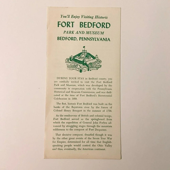 Vintage 1958 Fort Bedford Park and Museum Pennsylvania Travel Brochure Souvenir - Picture 1 of 10